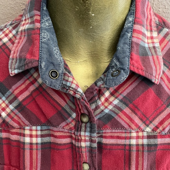JACHS GIRLFRIEND Bea SNAP Button Western Plaid FLANNEL Shirt Small - Picture 8 of 11